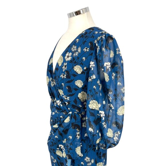 Halogen Floral Wrap Draped Dress Blue Black White Size Medium - Picture 3 of 13